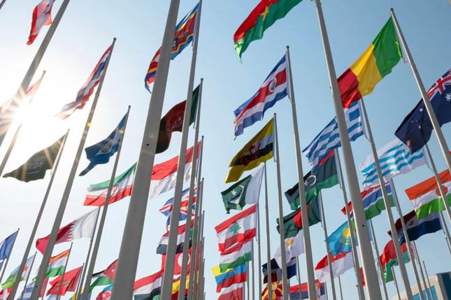 National flags representing the flag states that certify vessels
