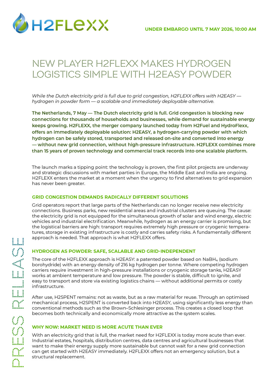 Press Release New Player H2FLEXX Makes Hydrogen Logistics Simple - EMBARGO until 7 MAY 2026 10.00am CET_Deel1