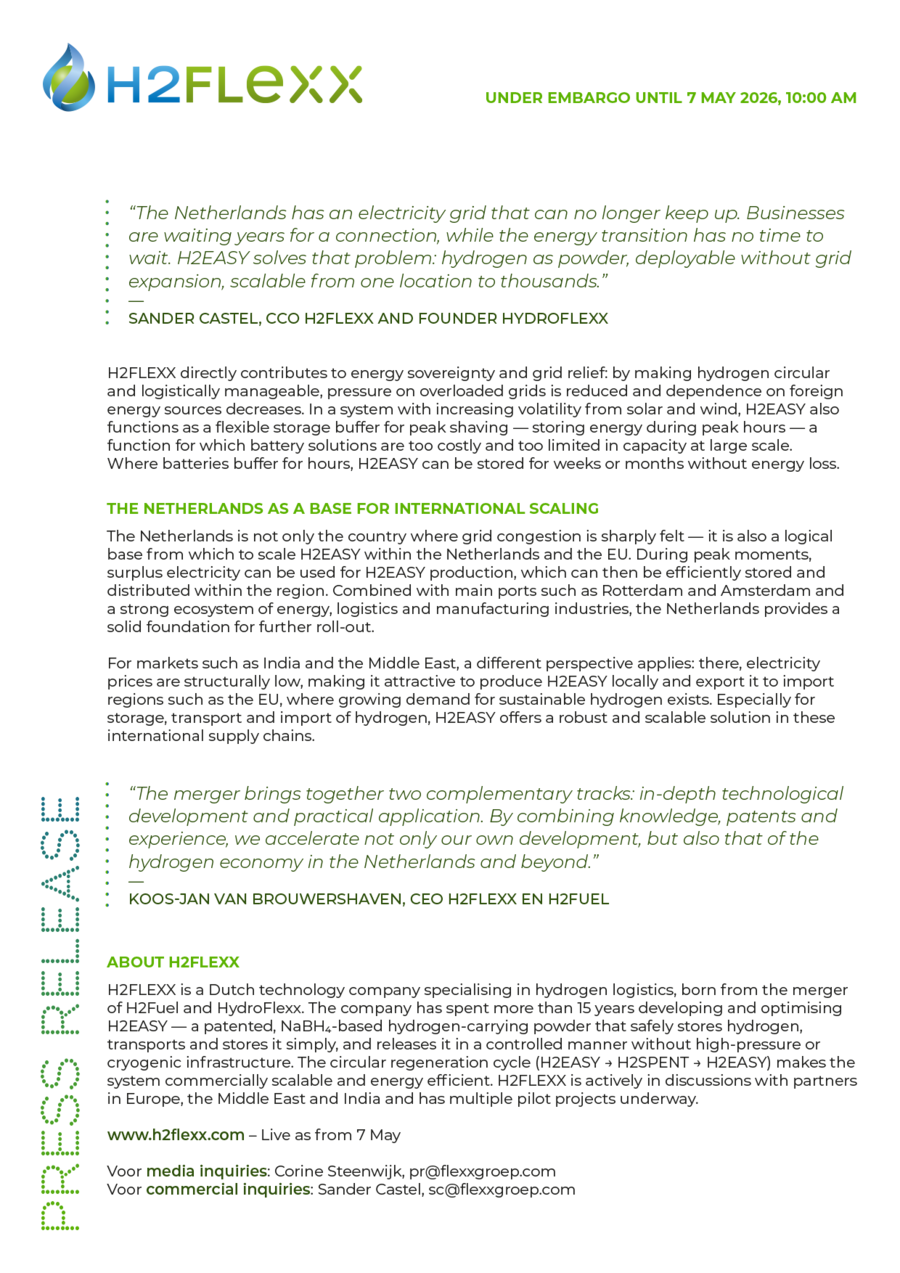 Press Release New Player H2FLEXX Makes Hydrogen Logistics Simple - EMBARGO until 7 MAY 2026 10.00am CET_Deel2