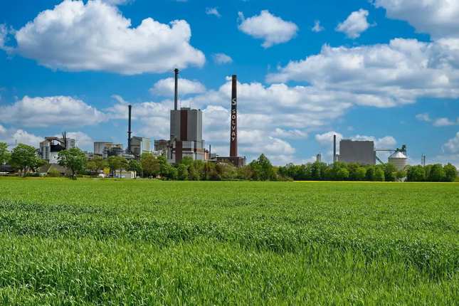 Land-based industrial plant with dry flue gas cleaning installation